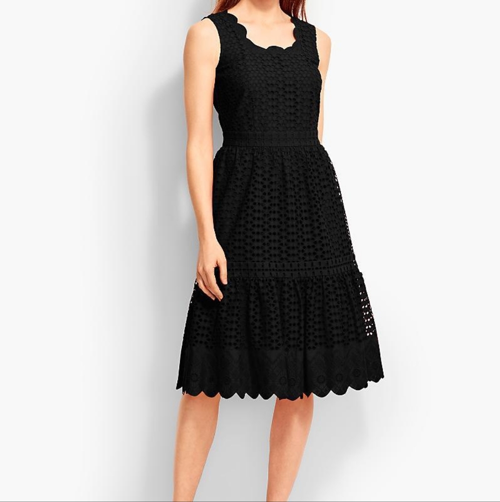 Talbots Black Cotton Eyelet Sleeveless Tiered Dress